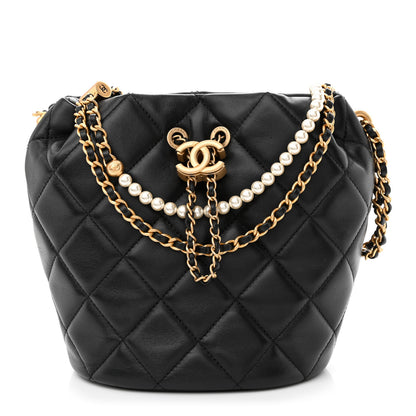 Chanel Lambskin Quilted My Perfect Chain Bucket Drawstring Bag Black 1 of 10