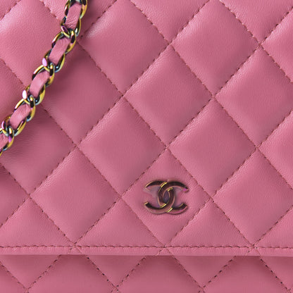 Chanel Lambskin Quilted Wallet On Chain WOC Pink Yellow 10 of 11
