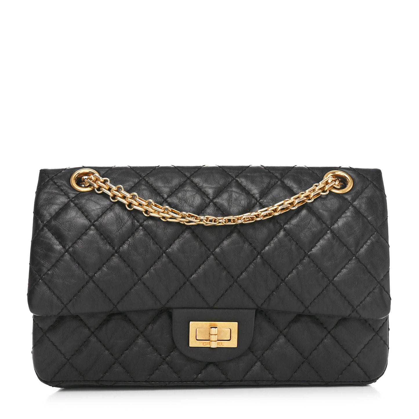 Aged Calfskin Quilted 2.55 Reissue 225 Flap Black