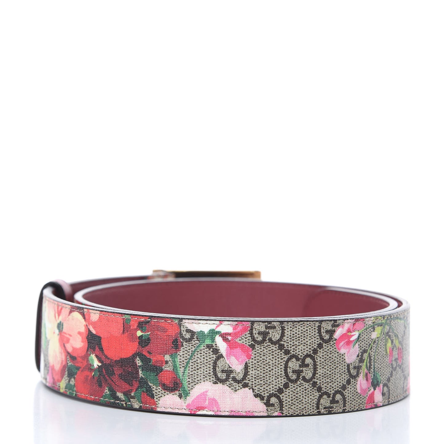 GG Plus Monogram Blooms Plaque Belt 80 32 Beige Multicolor Dry Rose