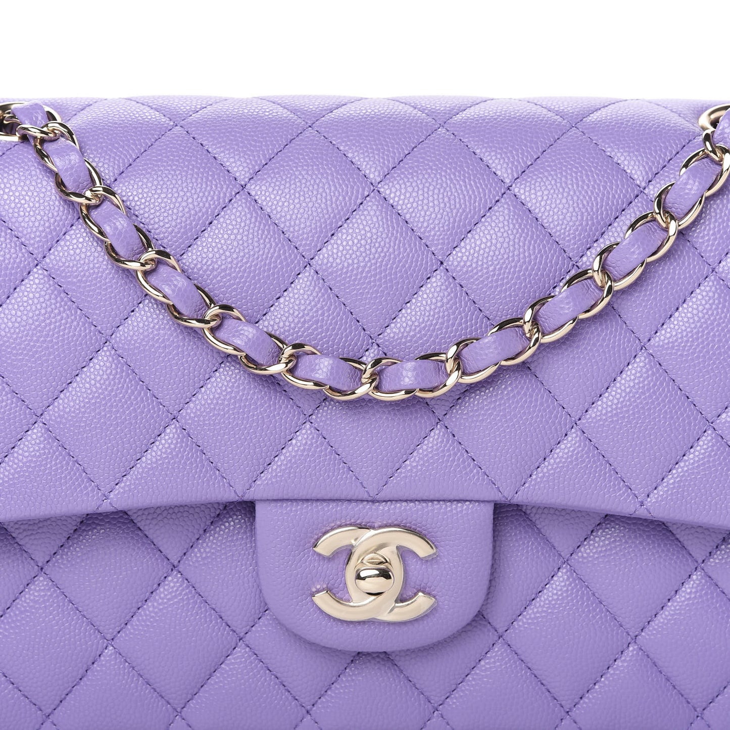 Caviar Quilted Medium Double Flap Purple