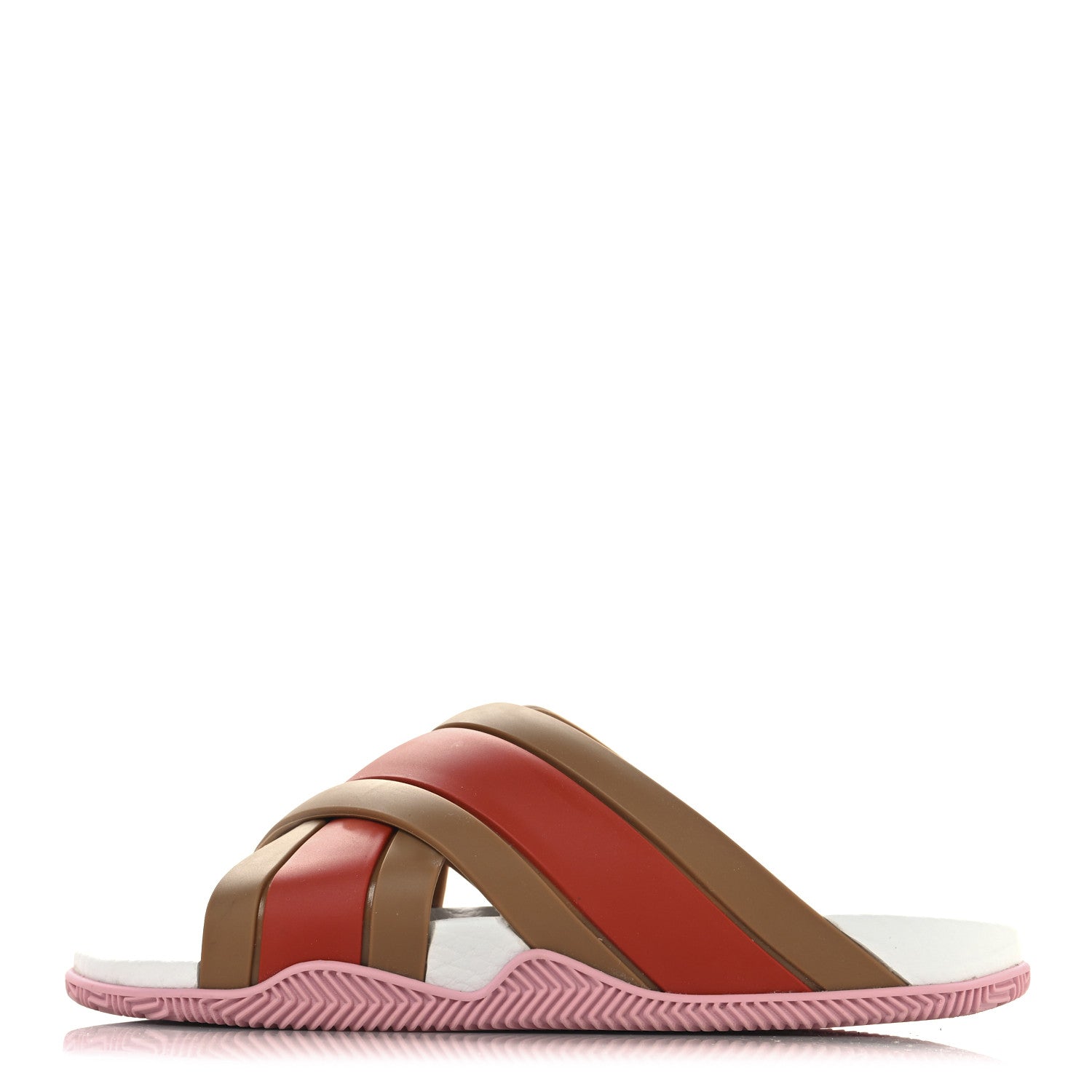 Gucci Rubber Web Womens Criss Cross Slide Sandals 38 Beige Orange 1 of 10