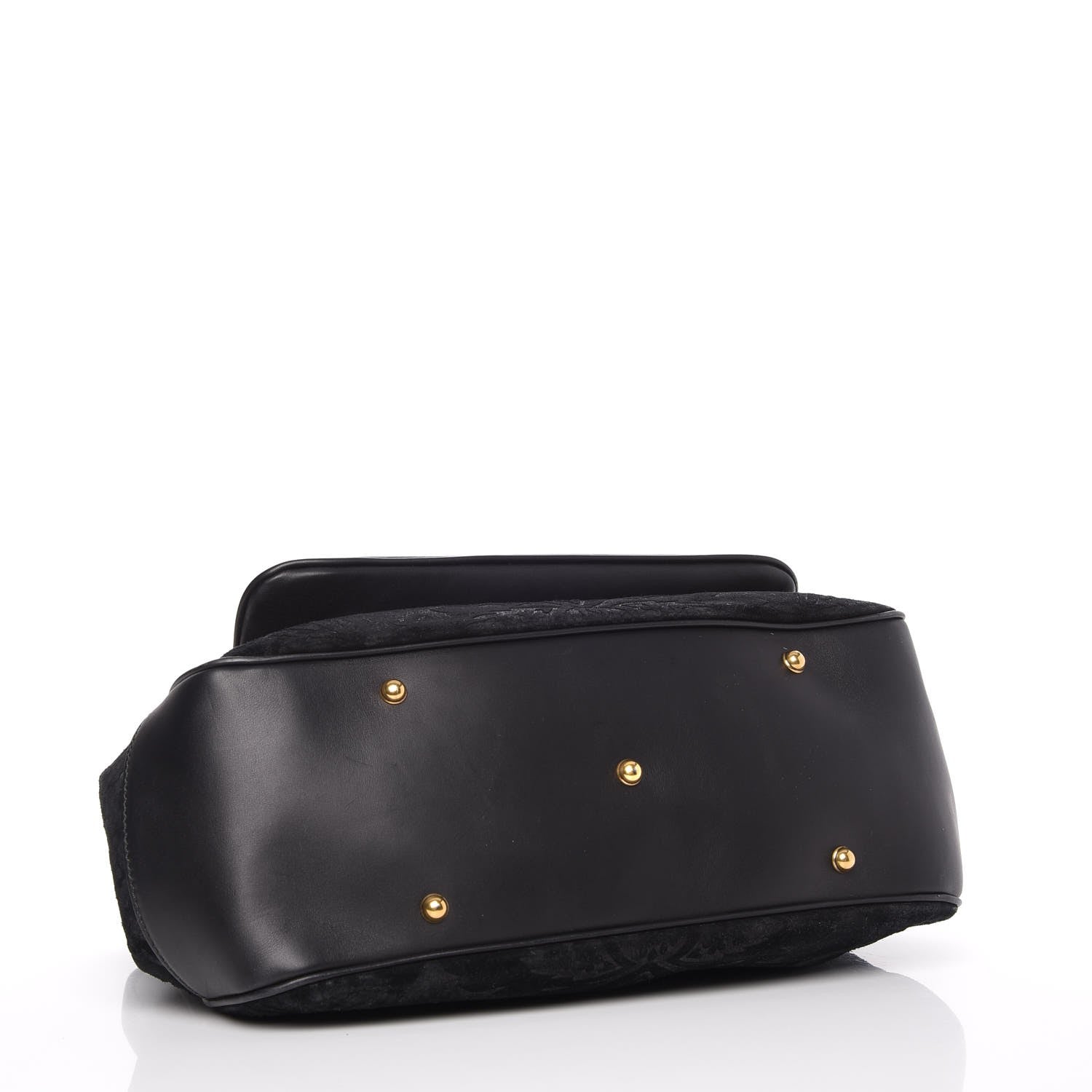 Gucci Nubuck Brocade Medium Lady Stirrup Top Handle Black 4 of 11