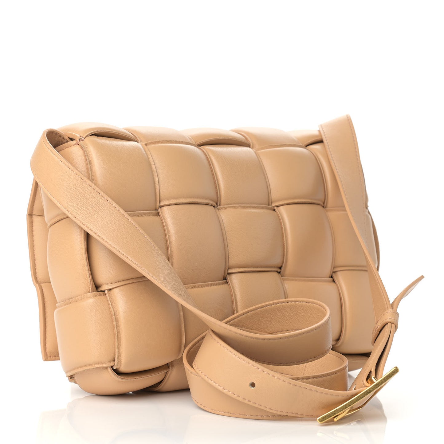 Nappa Maxi Intreccio Padded Cassette Crossbody Bag Almond