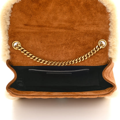 Saint Laurent Nubuck Shearling Mixed Matelasse Triquilt Small Monogram Satchel Ivory Natural Tan 5 of 10
