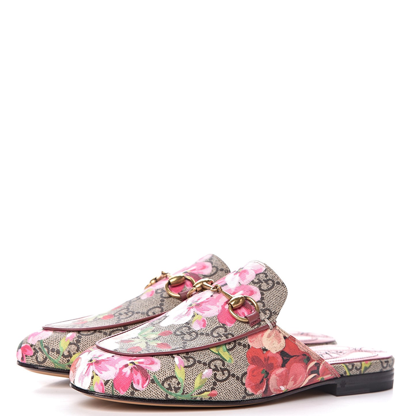 GG Supreme Monogram Blooms Womens Princetown Slippers 34 Beige Multicolor Dry Rose
