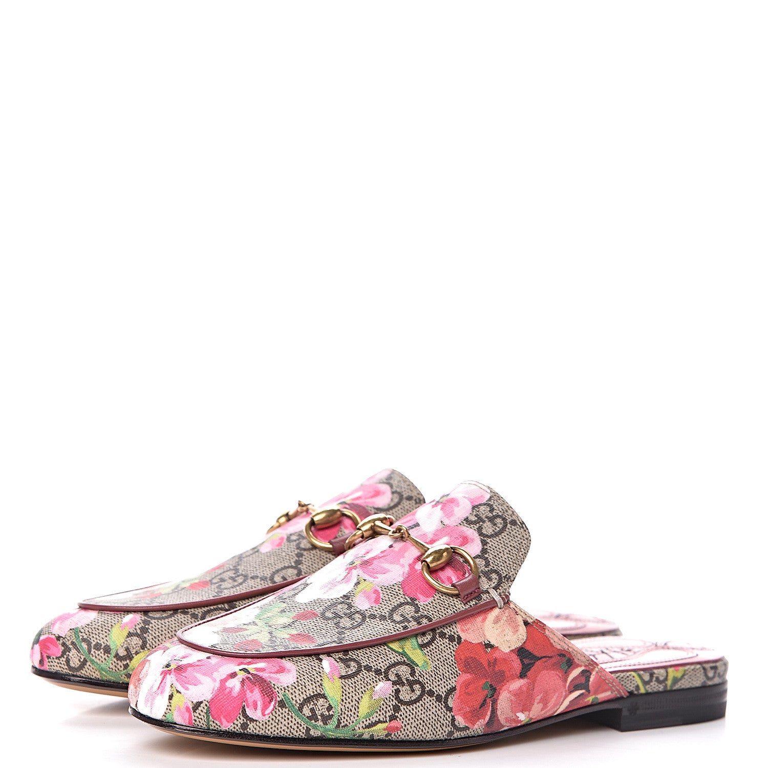Gucci GG Supreme Monogram Blooms Womens Princetown Slippers 34 Beige Multicolor Dry Rose 3 of 10