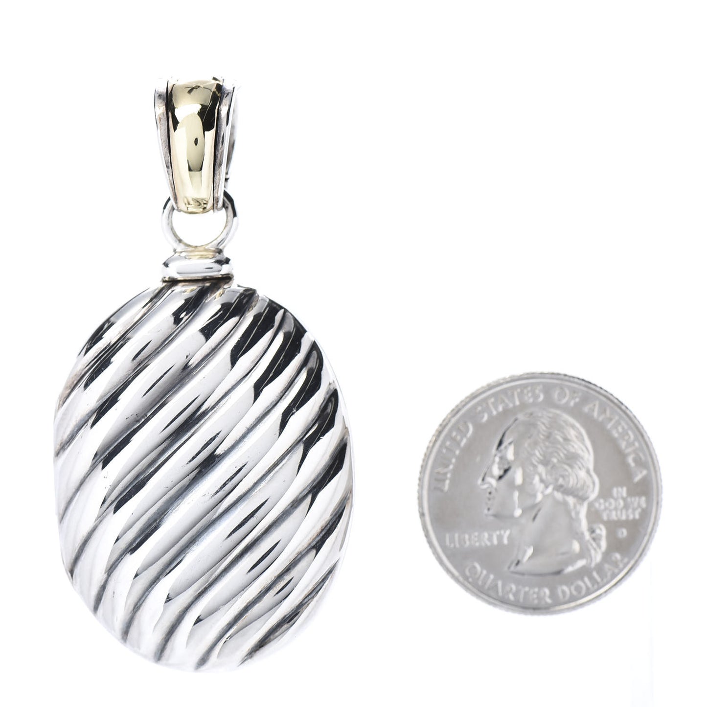 Sterling Silver 18K Yellow Gold Oval Cable Locket Pendant
