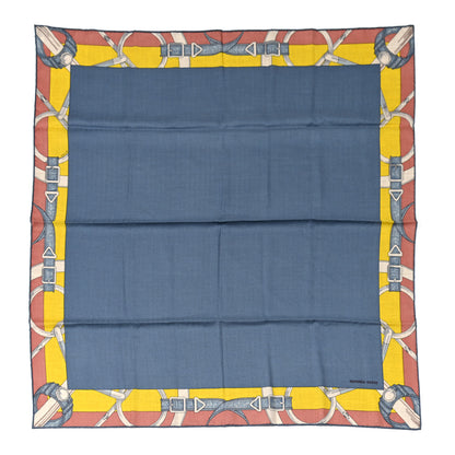 Hermes Cashmere Silk Encadre Eperon d'Or Scarf 90 Bleu Jean Jaune 1 of 4