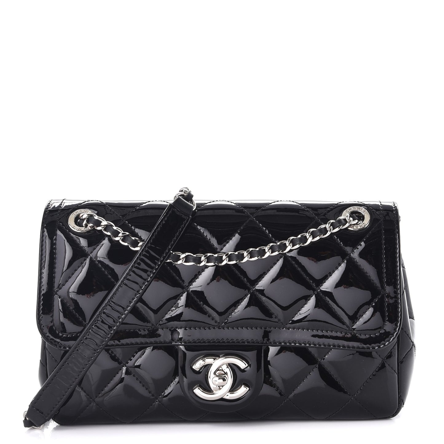 Patent Quilted Small Coco Shine Flap Black