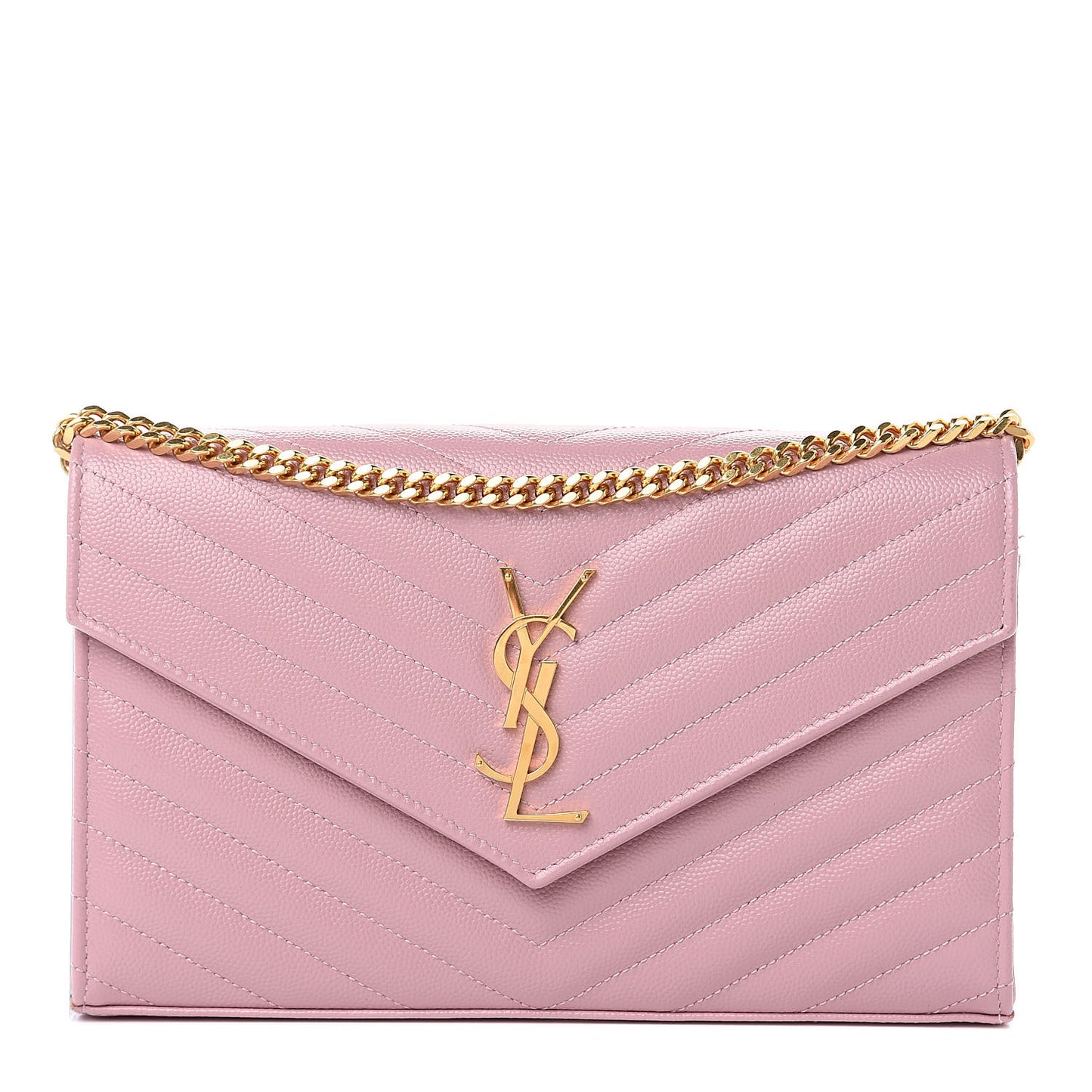Grain De Poudre Matelasse Chevron Monogram Chain Wallet Pale Pink