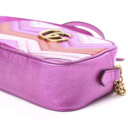 Gucci Laminated Nappa Matelasse Small GG Marmont Chain Shoulder Bag Fuxia Rosso Rosa 9 of 10