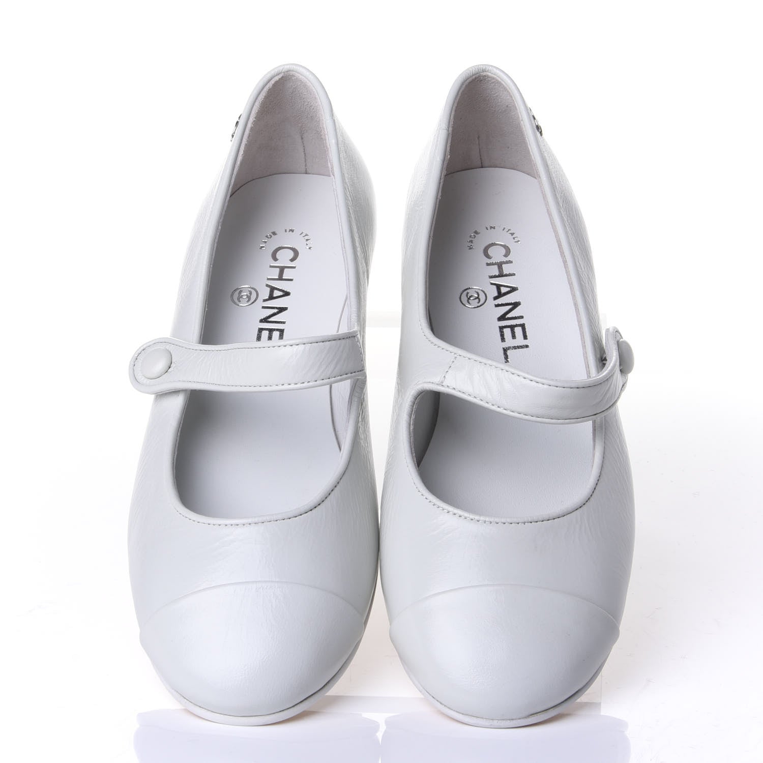 Chanel Patent Calfskin Mary Jane Strap Pumps 37.5 White 5 of 9