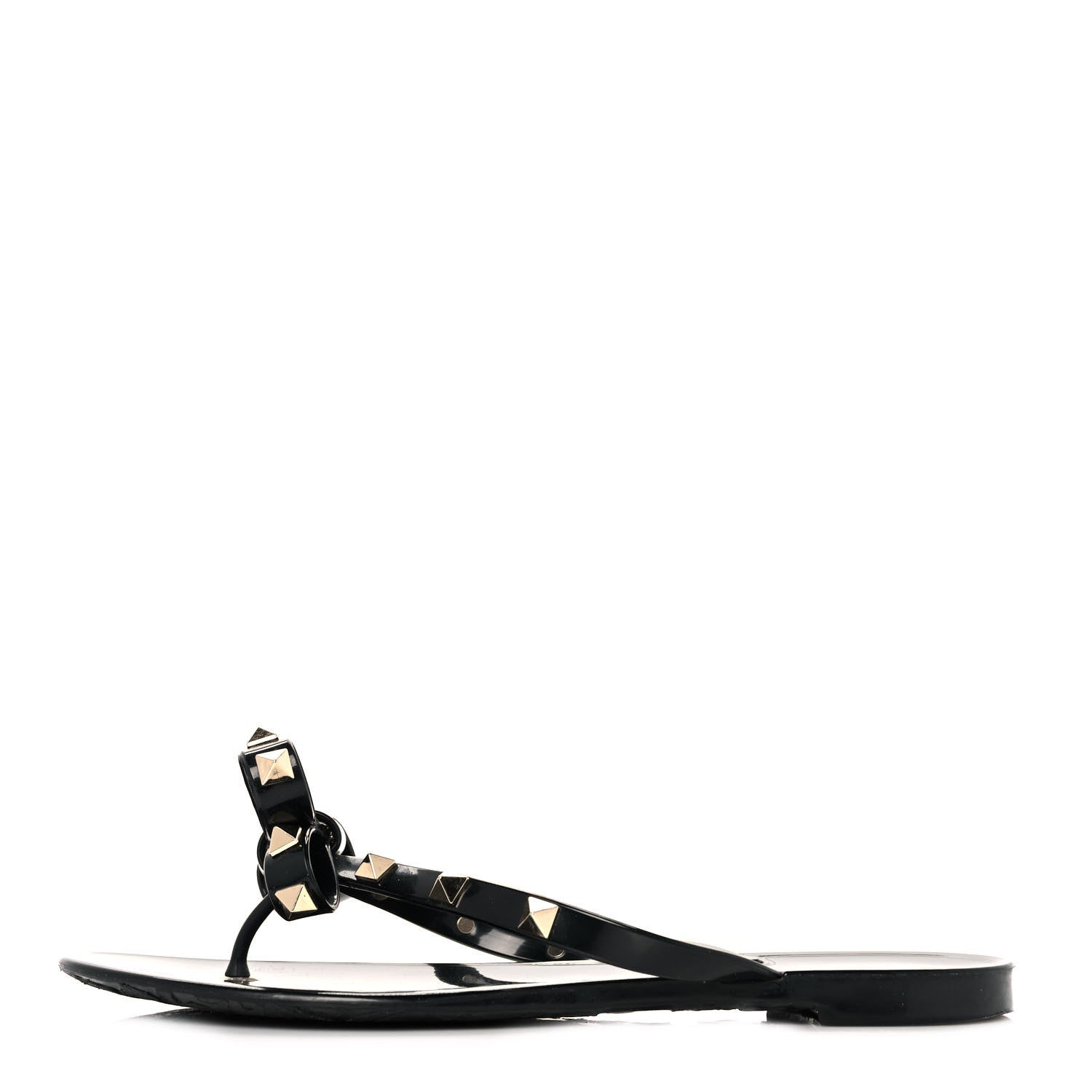 Valentino Garavani PVC Jelly Rockstud Bow Thong Sandals 36 Black 1 of 7
