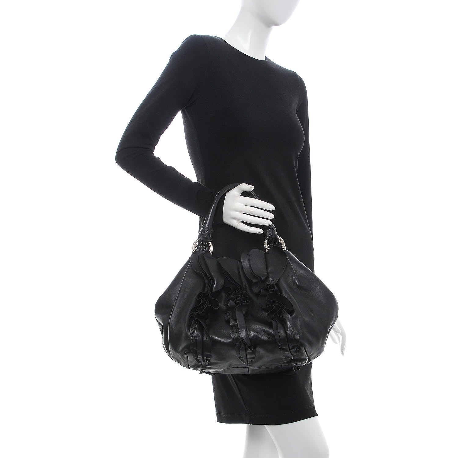 Prada Nappa Ruffle Bag Black 2 of 9