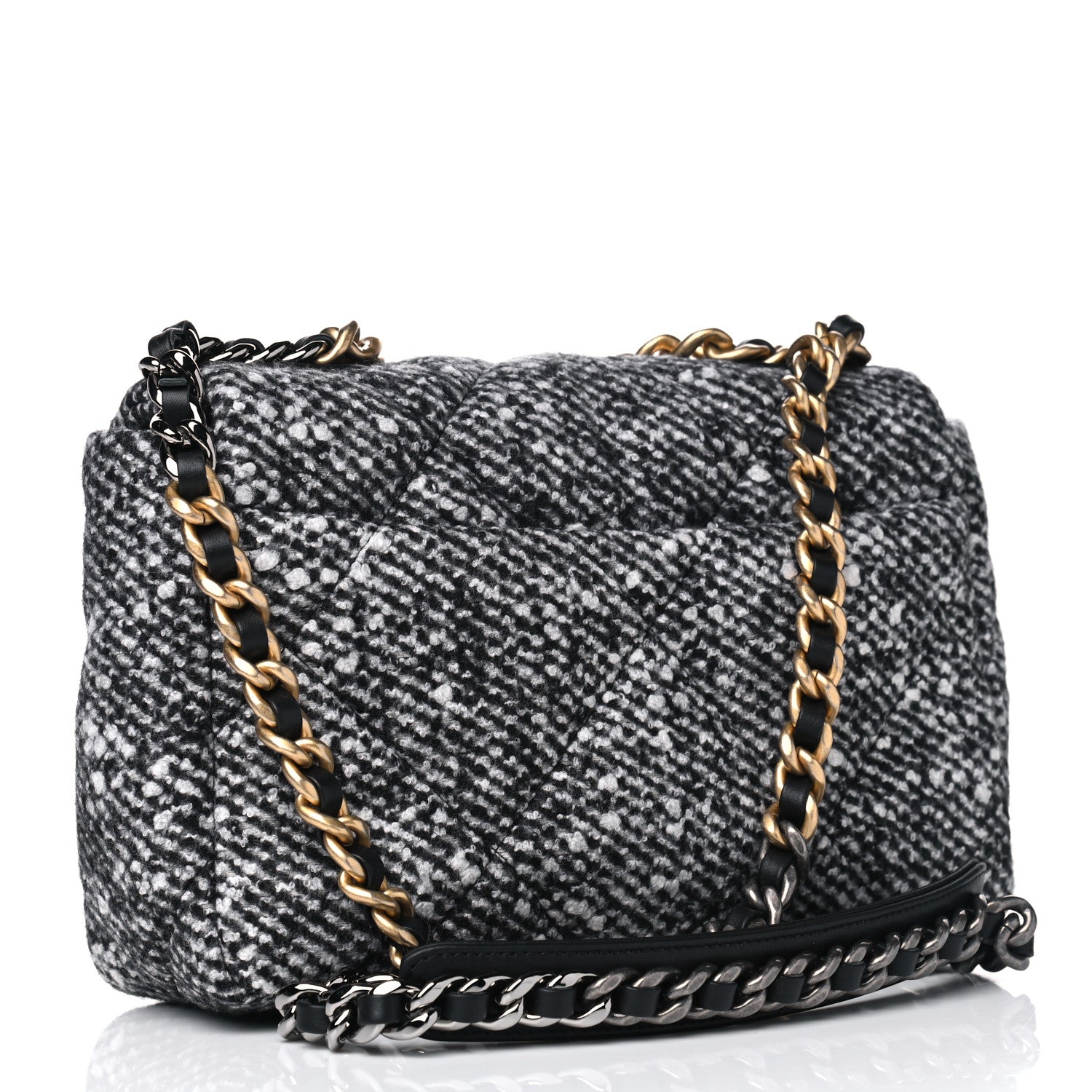 Chanel Tweed Quilted Medium Chanel 19 Flap Black White 2 of 5