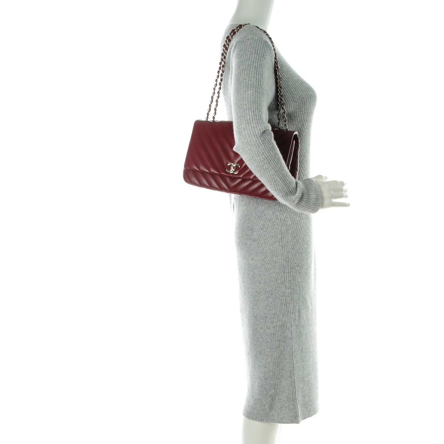 Lambskin Chevron Medium Single Flap Dark Red