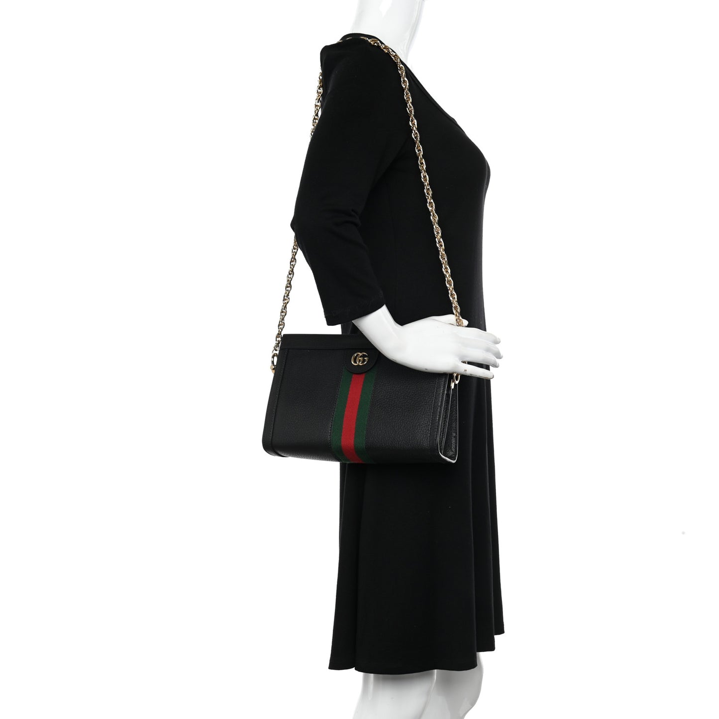 Calfskin GG Web Small Ophidia Chain Shoulder Bag Black