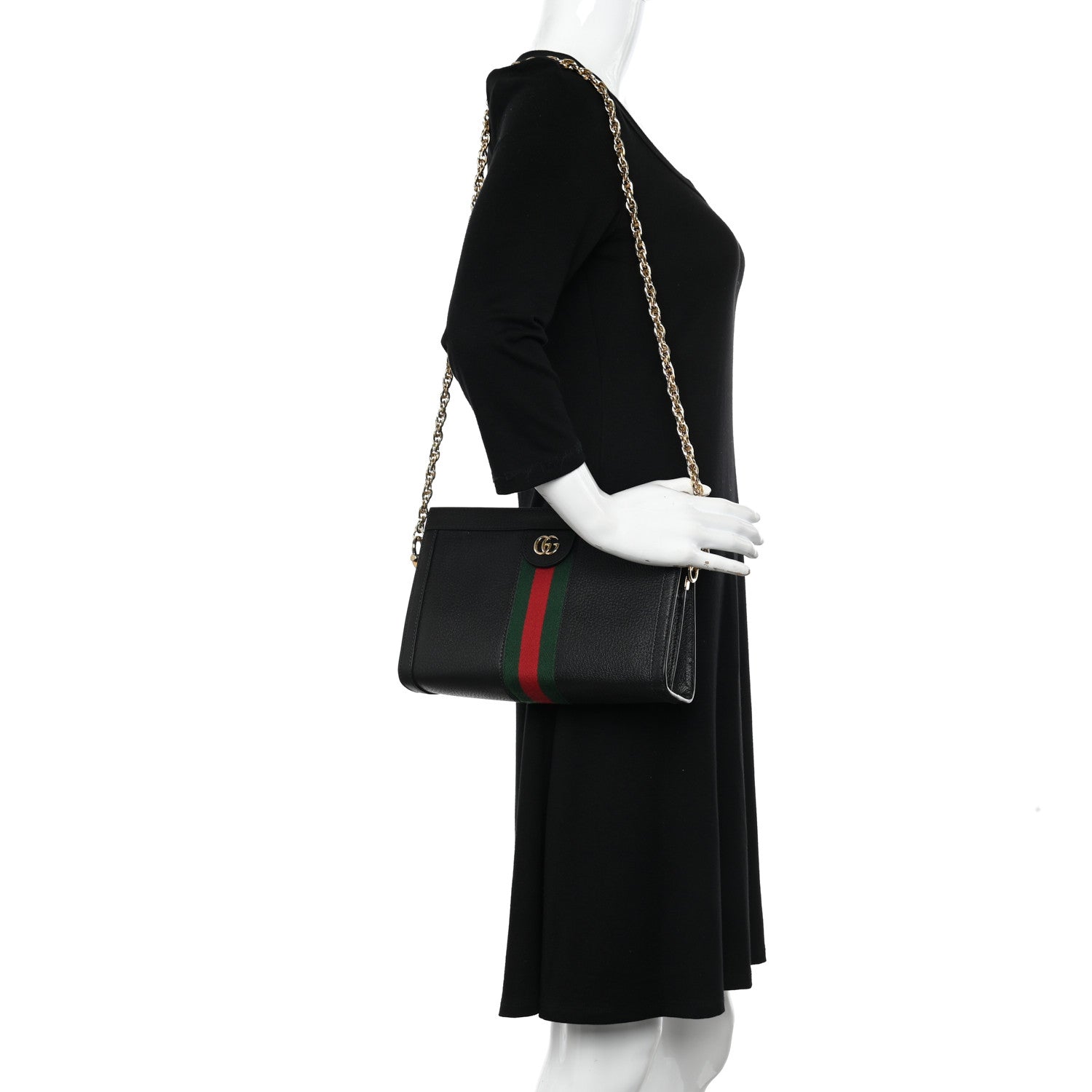 Gucci Calfskin GG Web Small Ophidia Chain Shoulder Bag Black 2 of 10