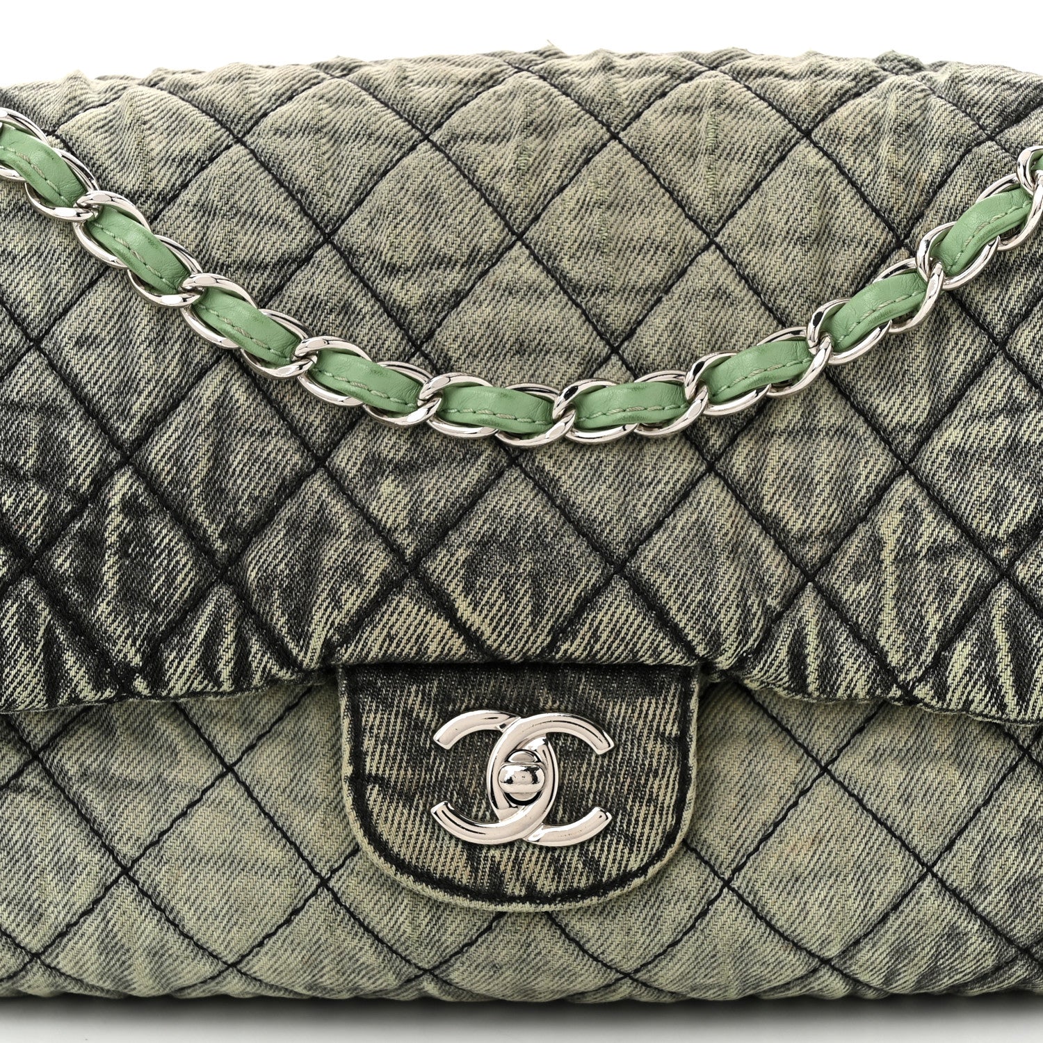 Chanel Denim Quilted Denimpression Flap Green Black 8 of 10