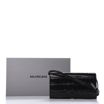Balenciaga Calfskin Crocodile Embossed Touch Phone Holder With Strap Black 9 of 9