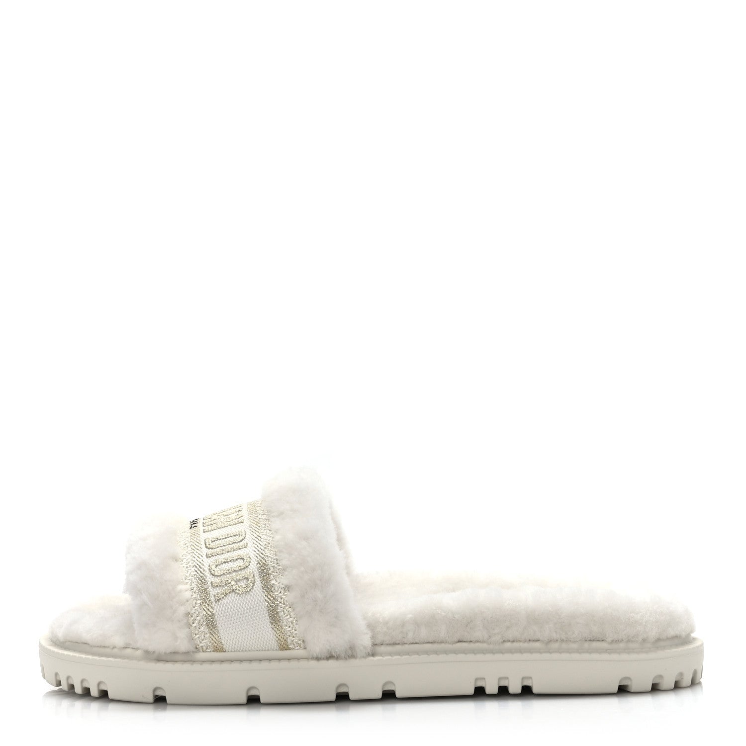 Christian Dior Shearling Canvas Lurex Embroidered Dway 10mm Slide Sandals 38.5 Natural Platinum 1 of 8