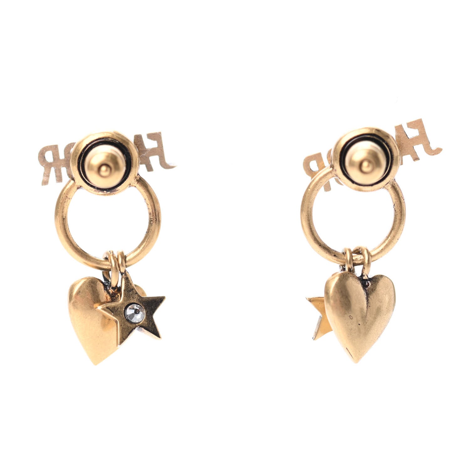 Christian Dior Metal Heart Star J'adior Drop Earrings Antique Gold 3 of 5