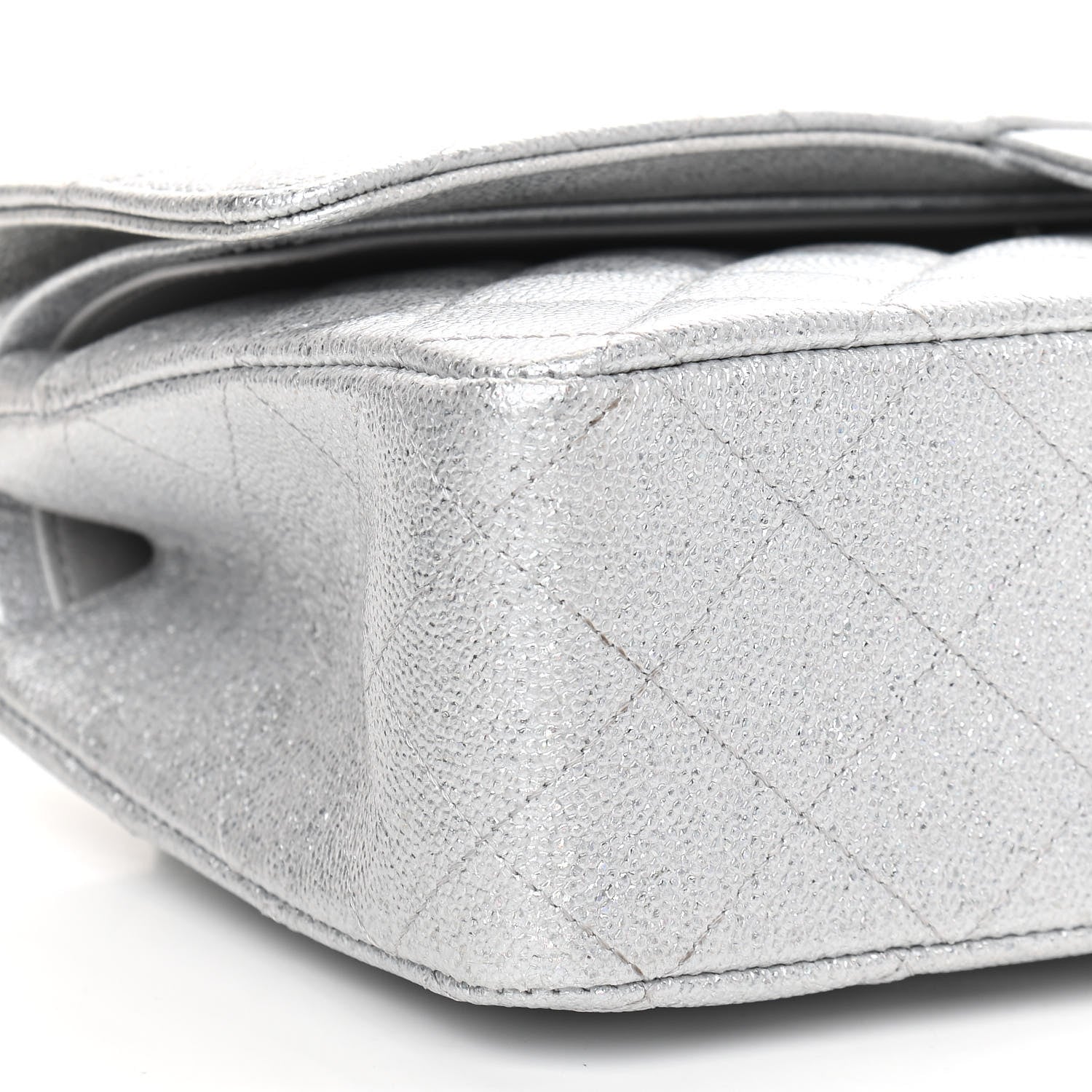 Chanel Glittered Metallic Caviar Quilted Medium Double Flap Silver 8 of 9