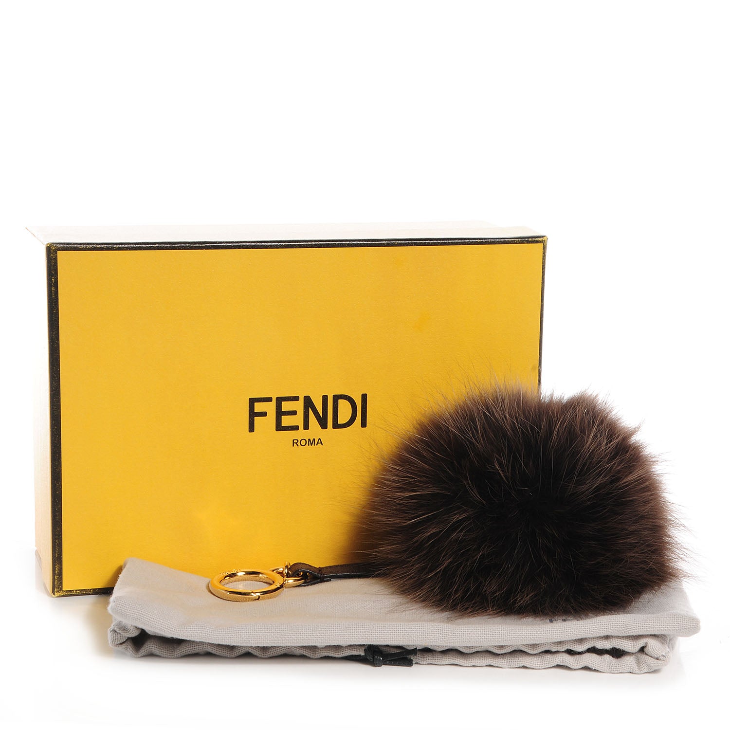 Fendi Fox Fur Vitello Elite Pom Pom Bag Charm Moro 4 of 5