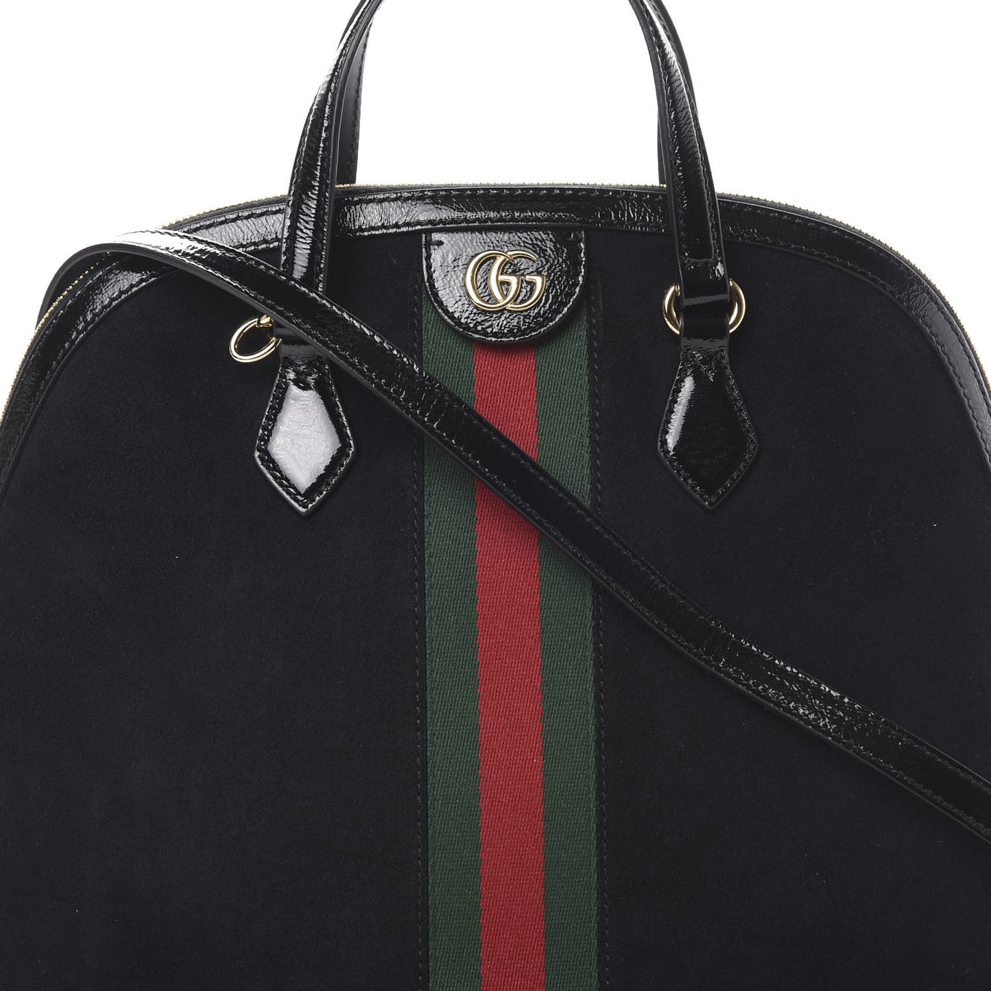 Suede Patent GG Web Medium Ophidia Top Handle Dome Bag Black