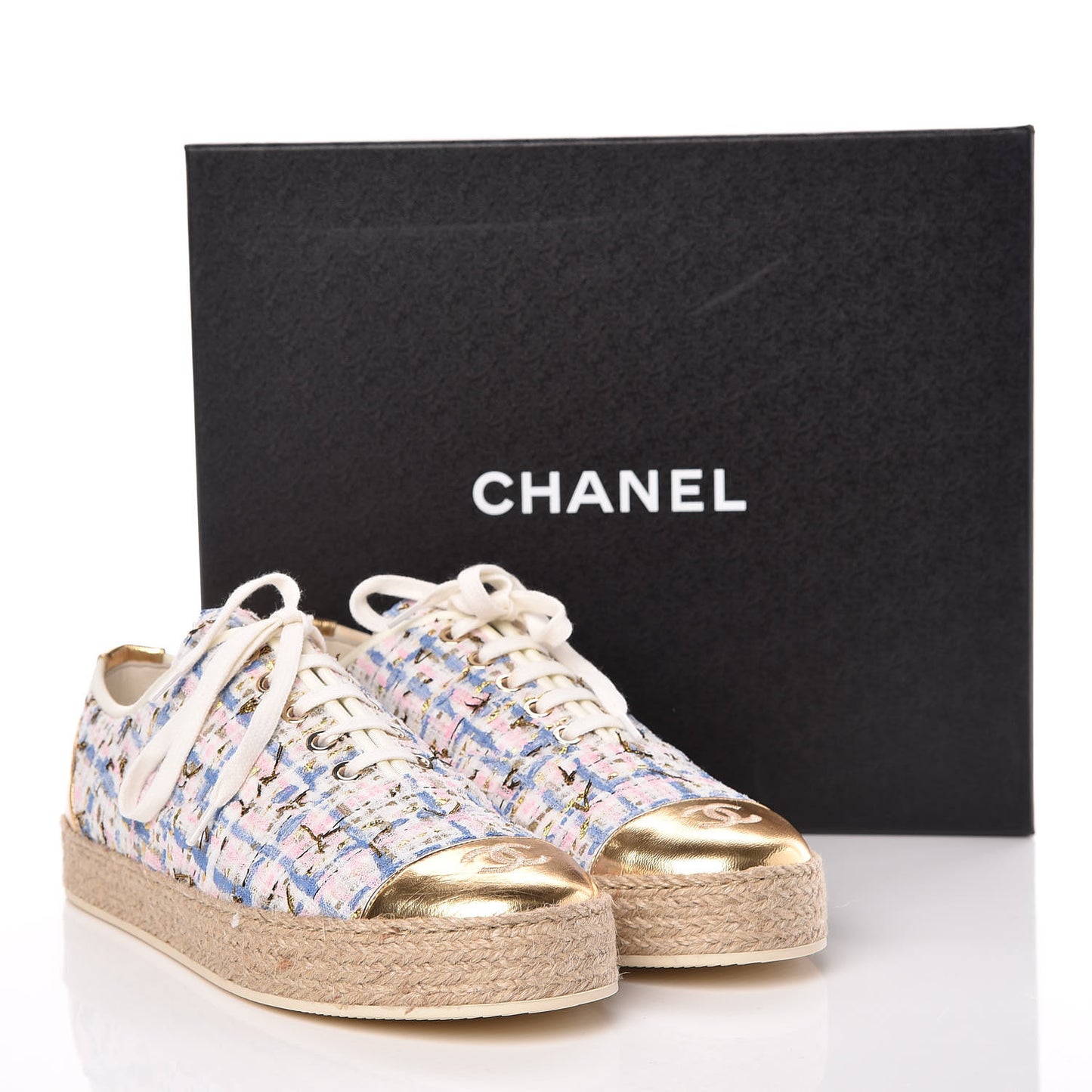 Tweed Lace Up Espadrilles 40 Multicolor