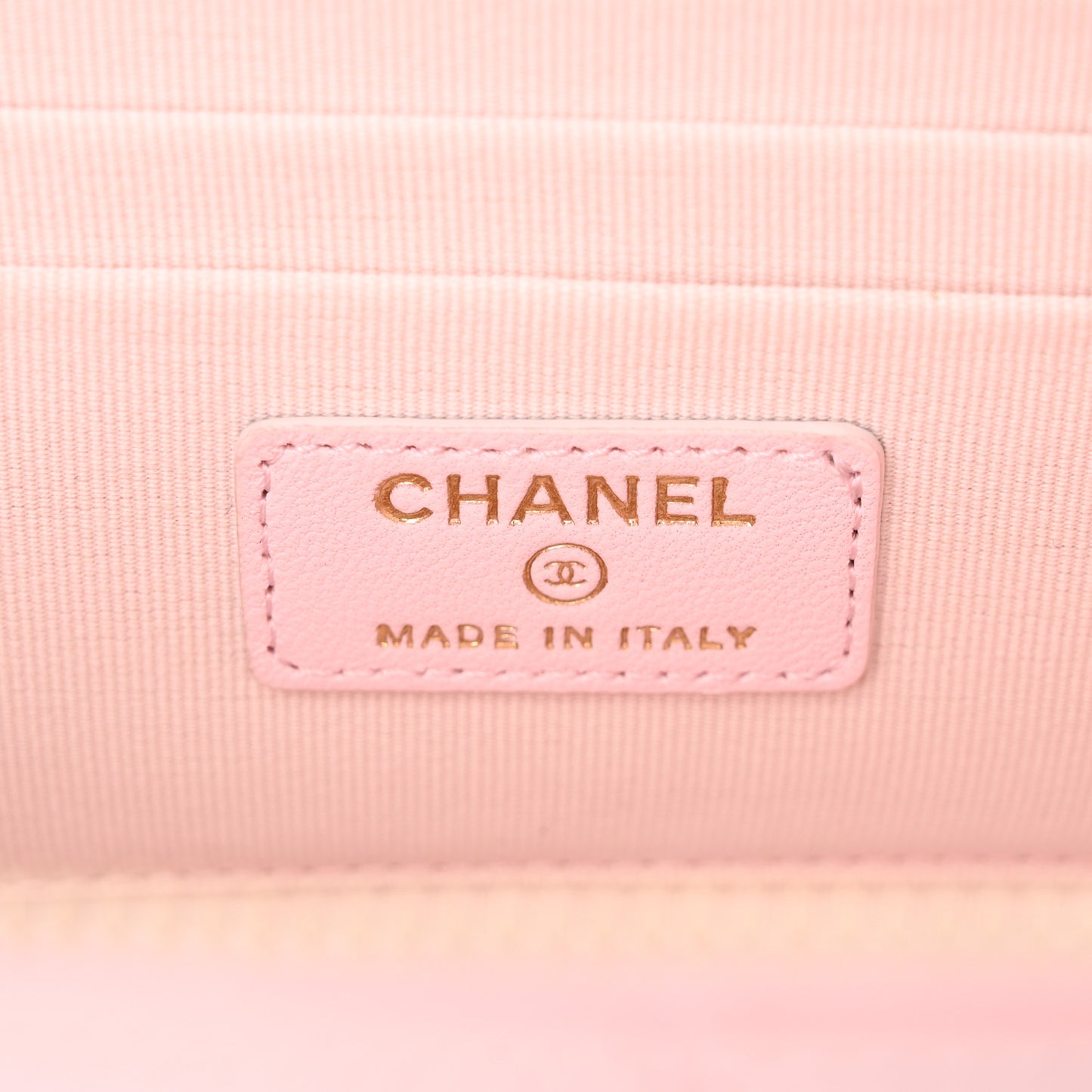 Lambskin Quilted Small Top Handle Vanity Case With Chain Light Pink