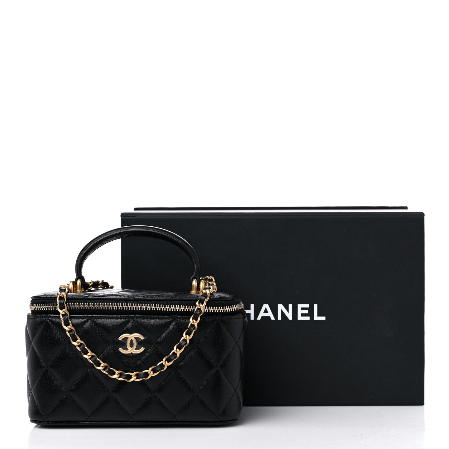 Chanel Lambskin Quilted Small Top Handle Vanity Case With Chain Black 10 of 10
