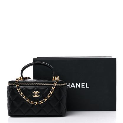 Chanel Lambskin Quilted Small Top Handle Vanity Case With Chain Black 10 of 10