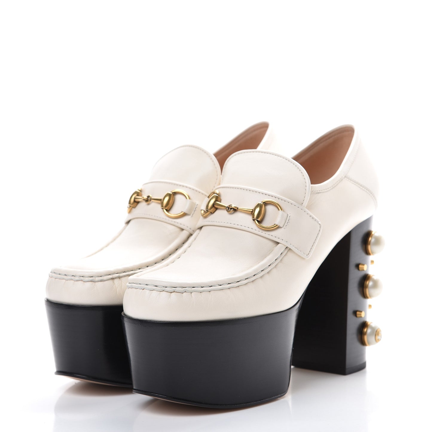 Malaga Kid Pearl Studded Vegas Platform Loafers 39 Mystic White