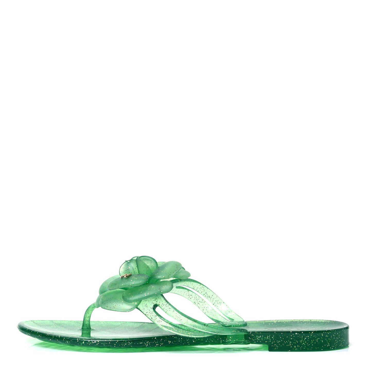 Jelly Camellia Glitter Thong Sandals 36 Green