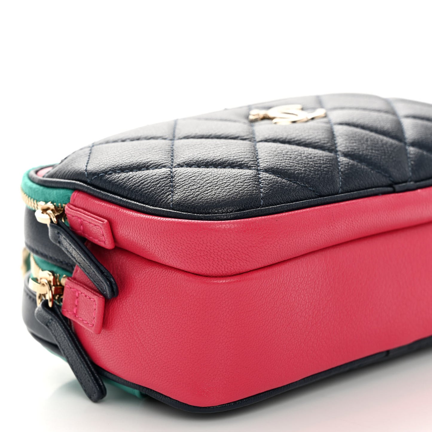 Goatskin Quilted Tri-Color In & Out Waist Bag Navy Turquoise Pink