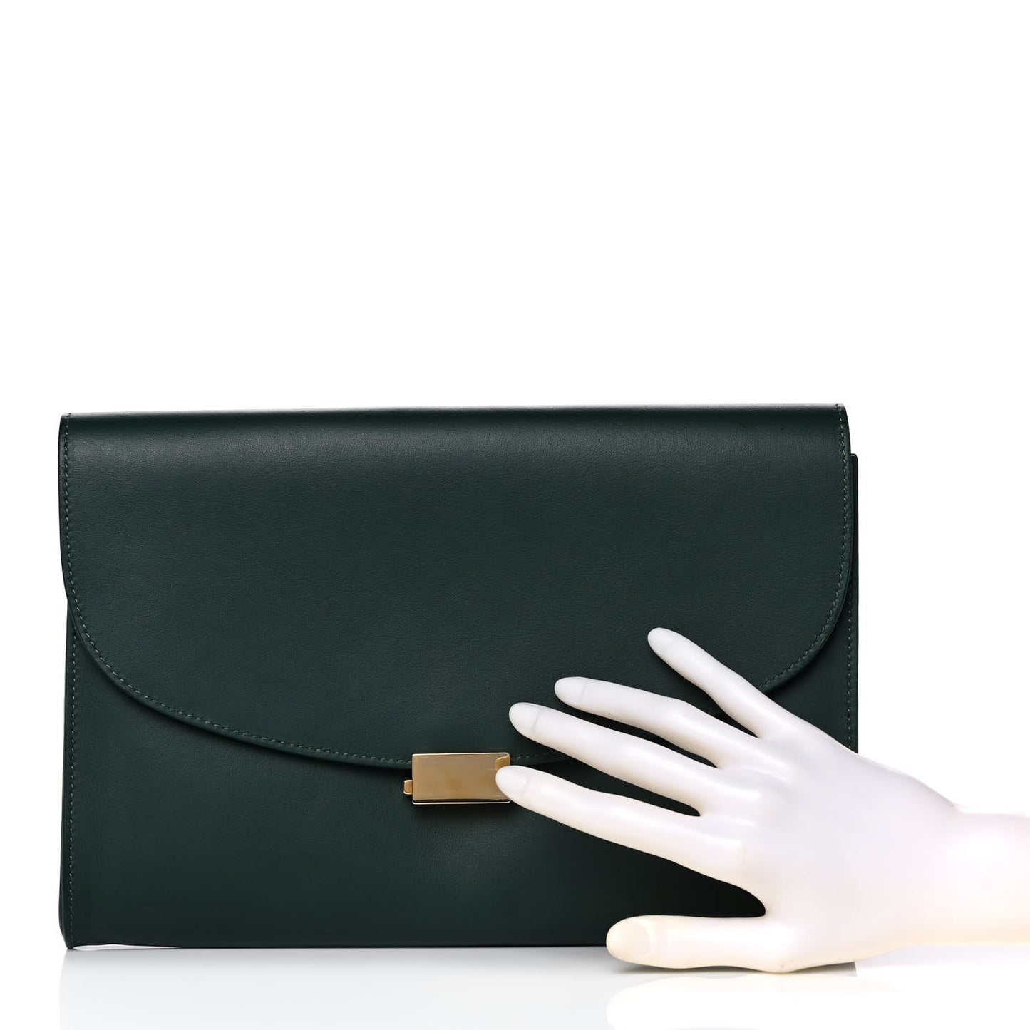 Calfskin Envelope Flat Clutch Dark Green