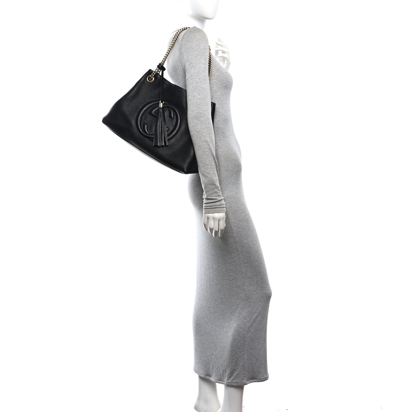 Pebbled Calfskin Medium Soho Chain Shoulder Bag Black
