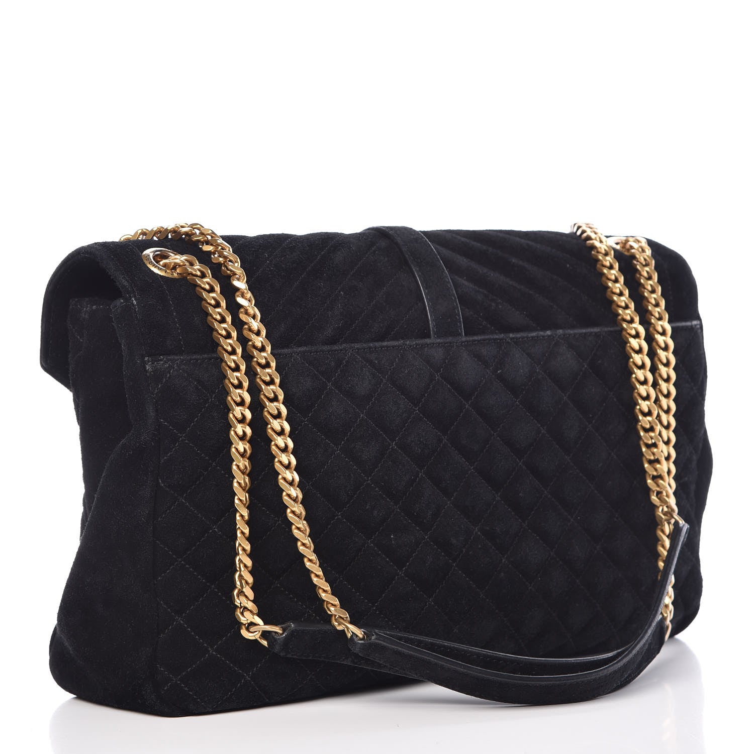 Saint Laurent Suede Mixed Matelasse Triquilt Large Monogram Envelope Satchel Black 3 of 19