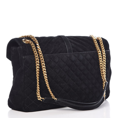 Saint Laurent Suede Mixed Matelasse Triquilt Large Monogram Envelope Satchel Black 3 of 19
