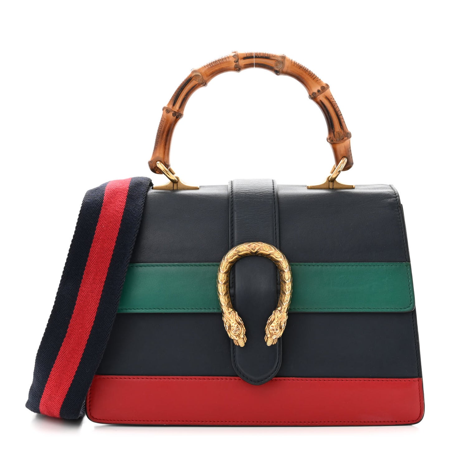 Moon Calfskin Bamboo Web Medium Dionysus Top Handle Bag Blue Emerald Hibiscus Red