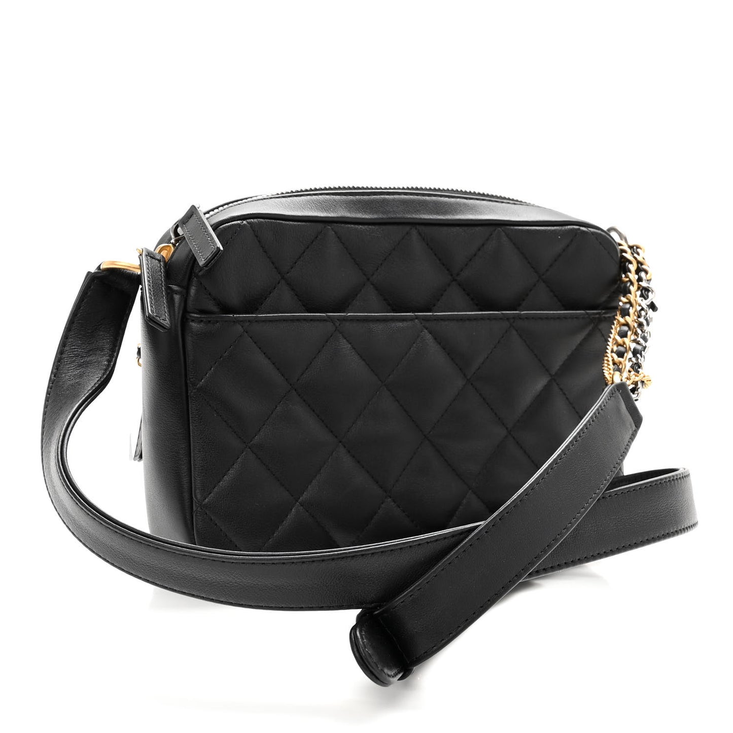 Calfskin Quilted Small Camera Case Black