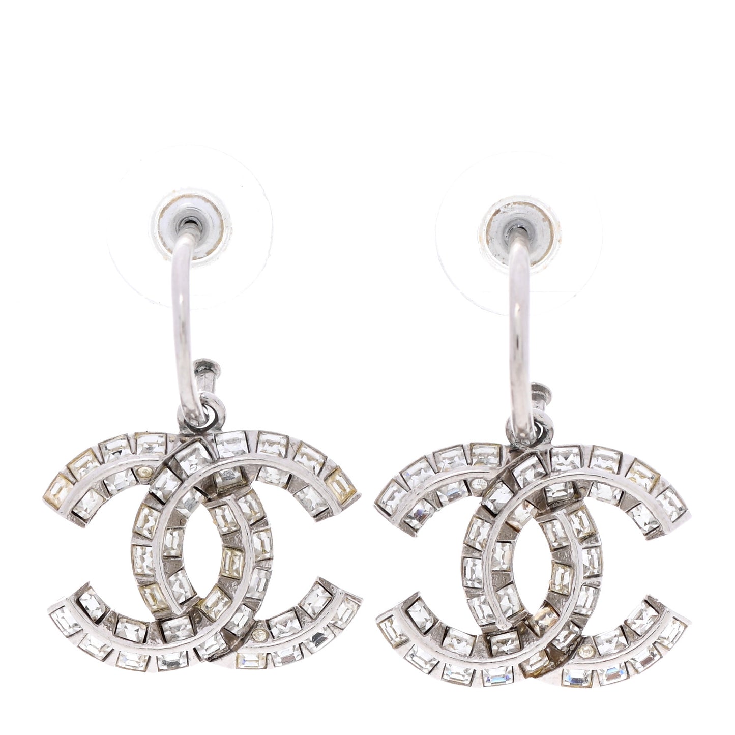 Baguette Crystal CC Drop Earrings Silver