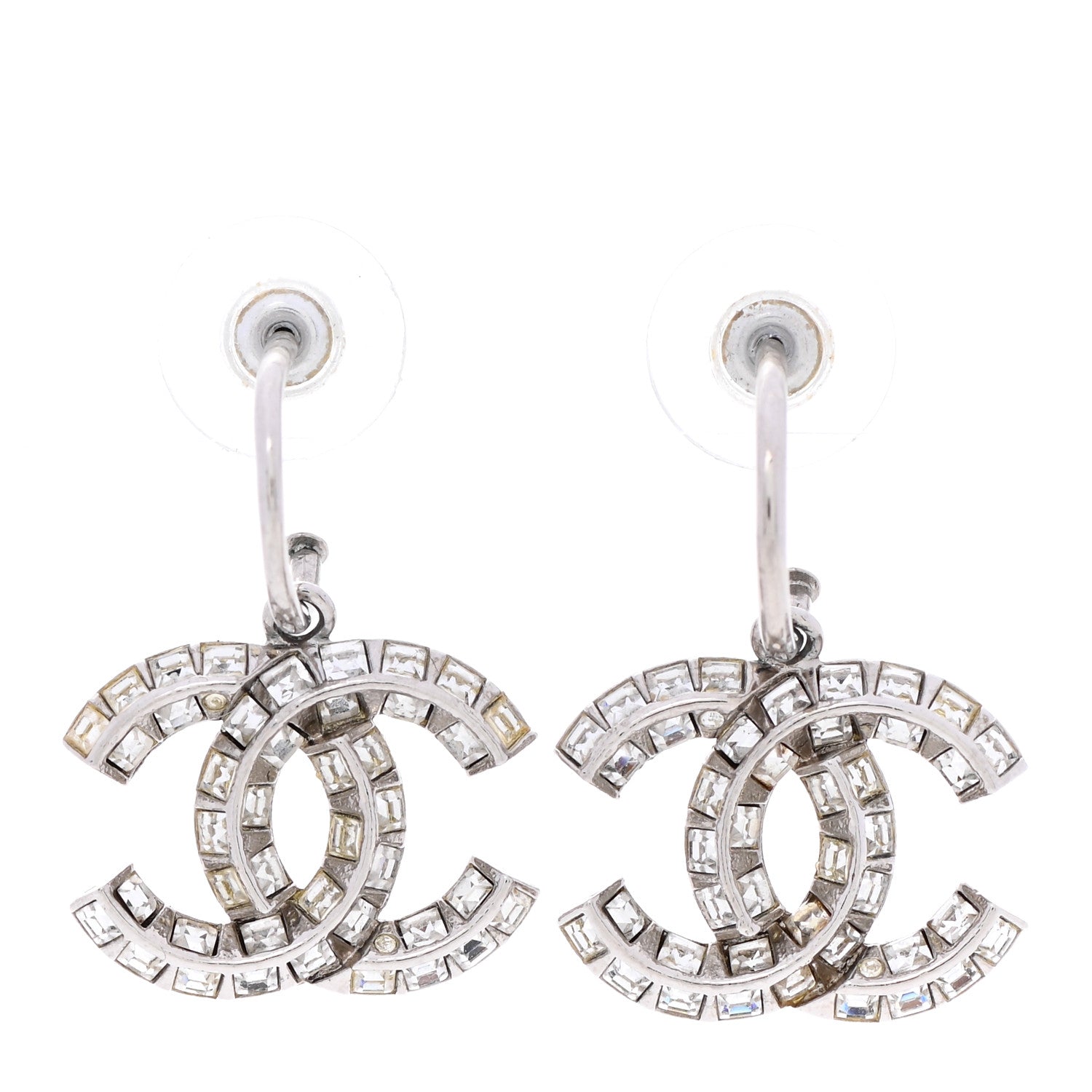 Chanel Baguette Crystal CC Drop Earrings Silver 1 of 4