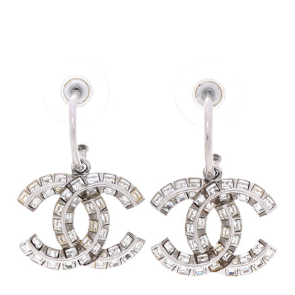 Chanel Baguette Crystal CC Drop Earrings Silver 1 of 4