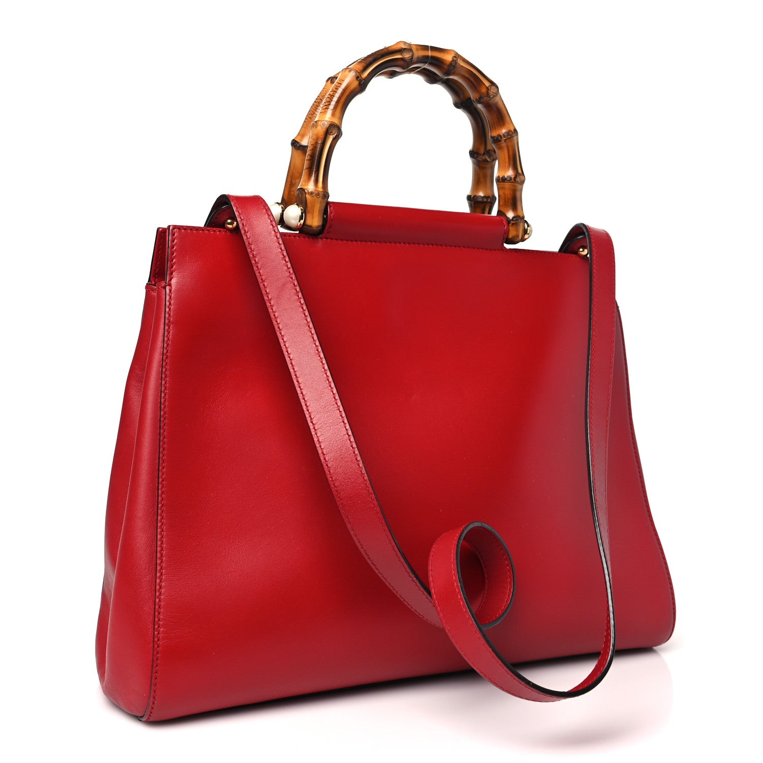Gucci Nappa Bamboo Medium Nymphaea Top Handle Bag Hibiscus Red 3 of 10