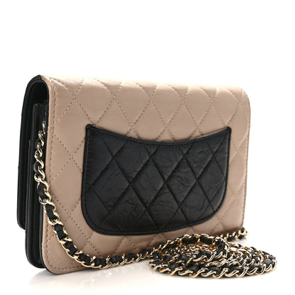 Chanel Aged Calfskin Quilted Reissue Wallet On Chain WOC Beige Black 3 of 14