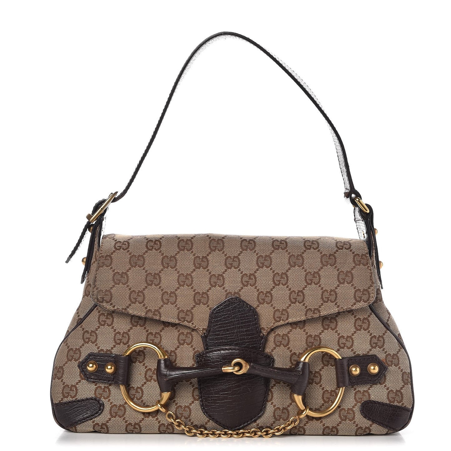 Monogram Horsebit Chain Flap Shoulder Bag Brown