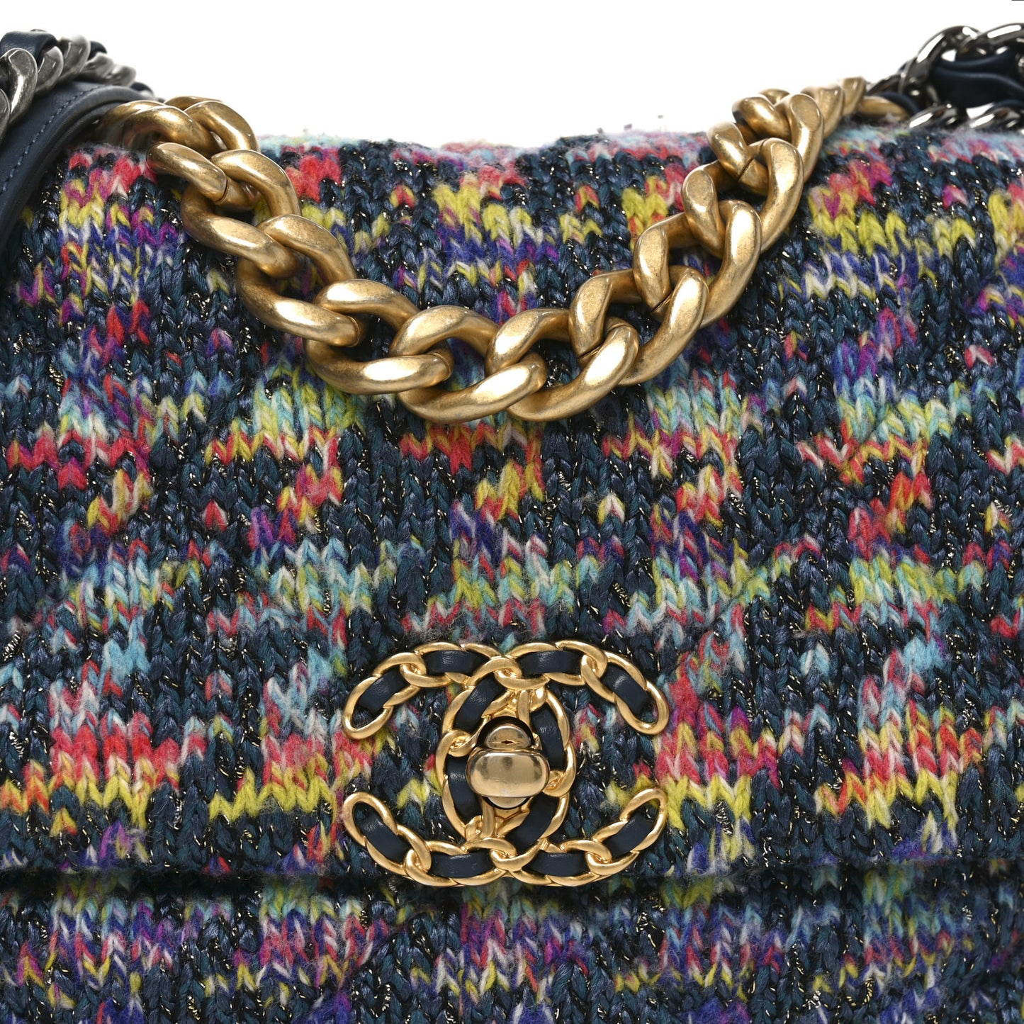 Tweed Quilted Medium Chanel 19 Flap Dark Multicolor